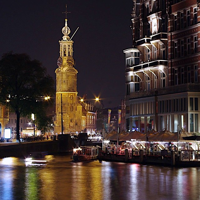 Munttoren Amstel Reflections at Night